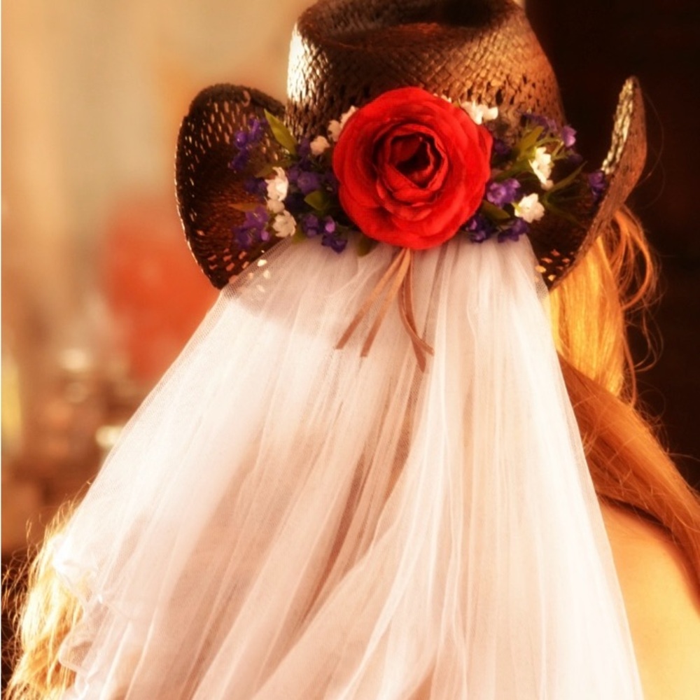 Floral Cowboy Hat with Veil